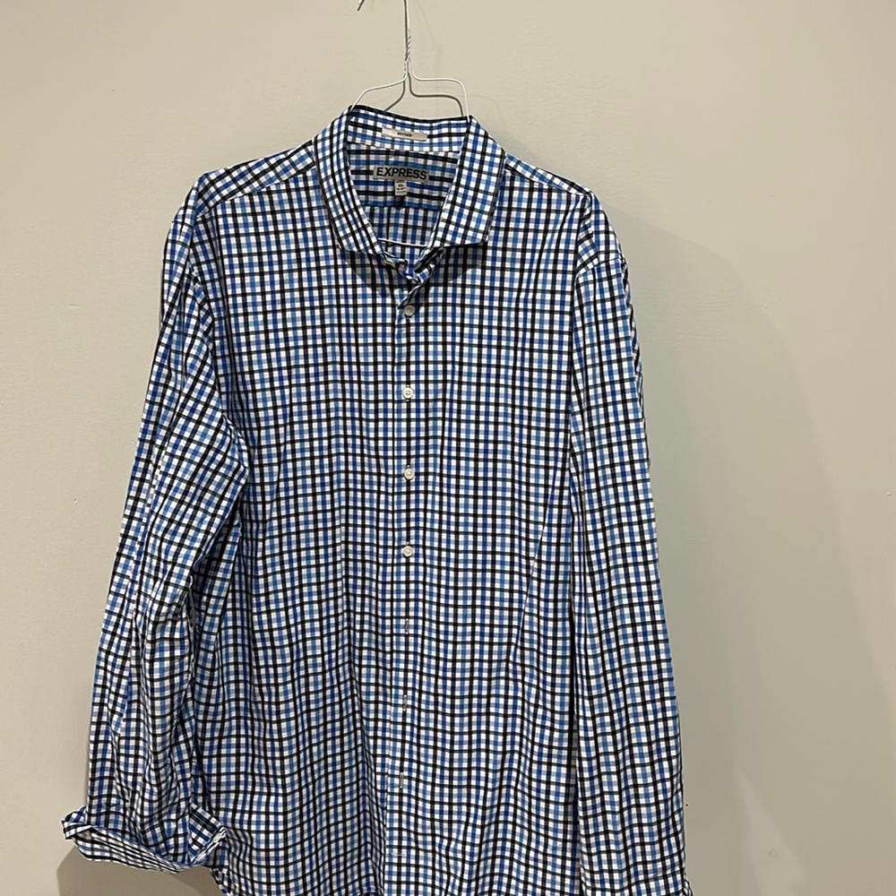 Express Men long sleeve button shirt Blue fitted size XXL 18-18 1/2